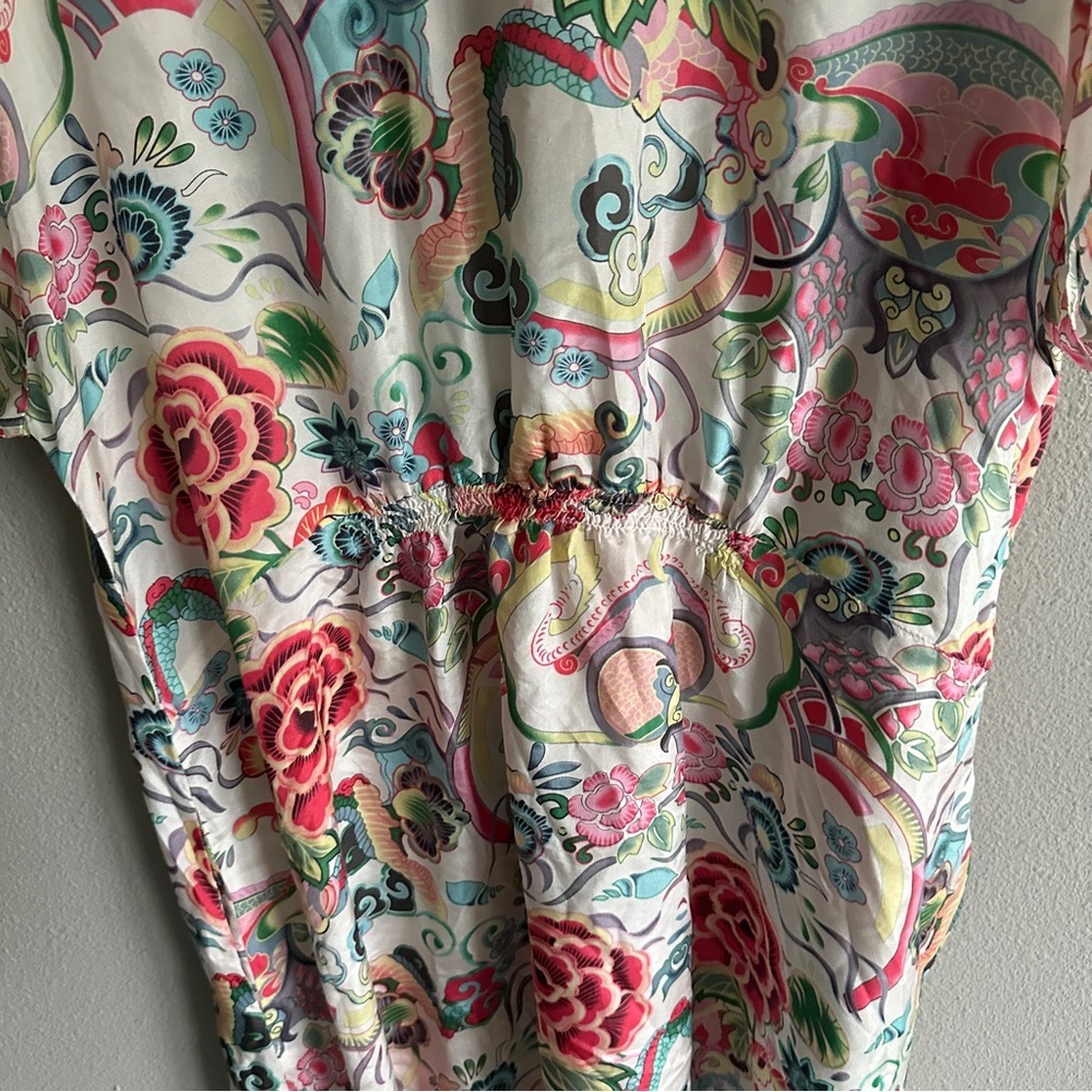 Johnny Was Floral White Kaftan with Red, Pink & Green Accents - Picture 8 of 9